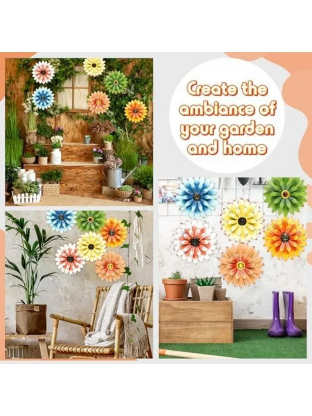 Elegant Metal Flower Wall Art Set of 6 for Outdoor Decor, 12 Inch, Colorful